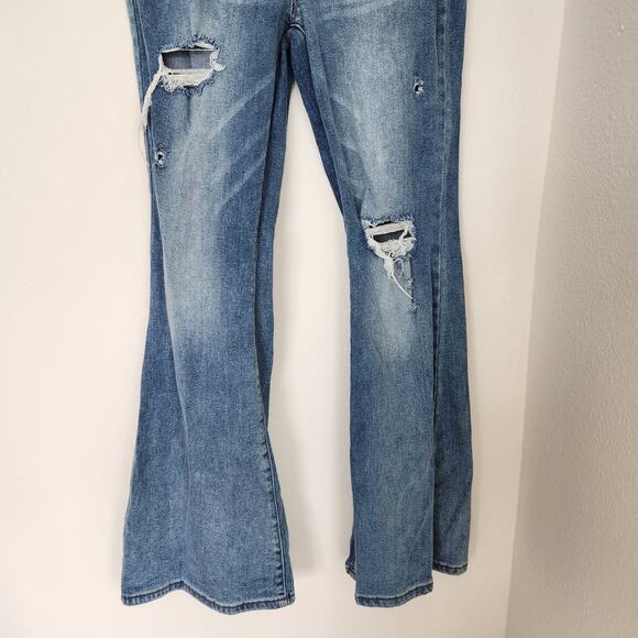 Altar'd State High Waisted Flare Jeans Distressed Ripped Blue Denim Wide Leg 29 - Picture 3 of 10